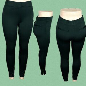 French Laundry M Green Stretch Elastic Waist Faux Back Pockets Ankle Zip Pants